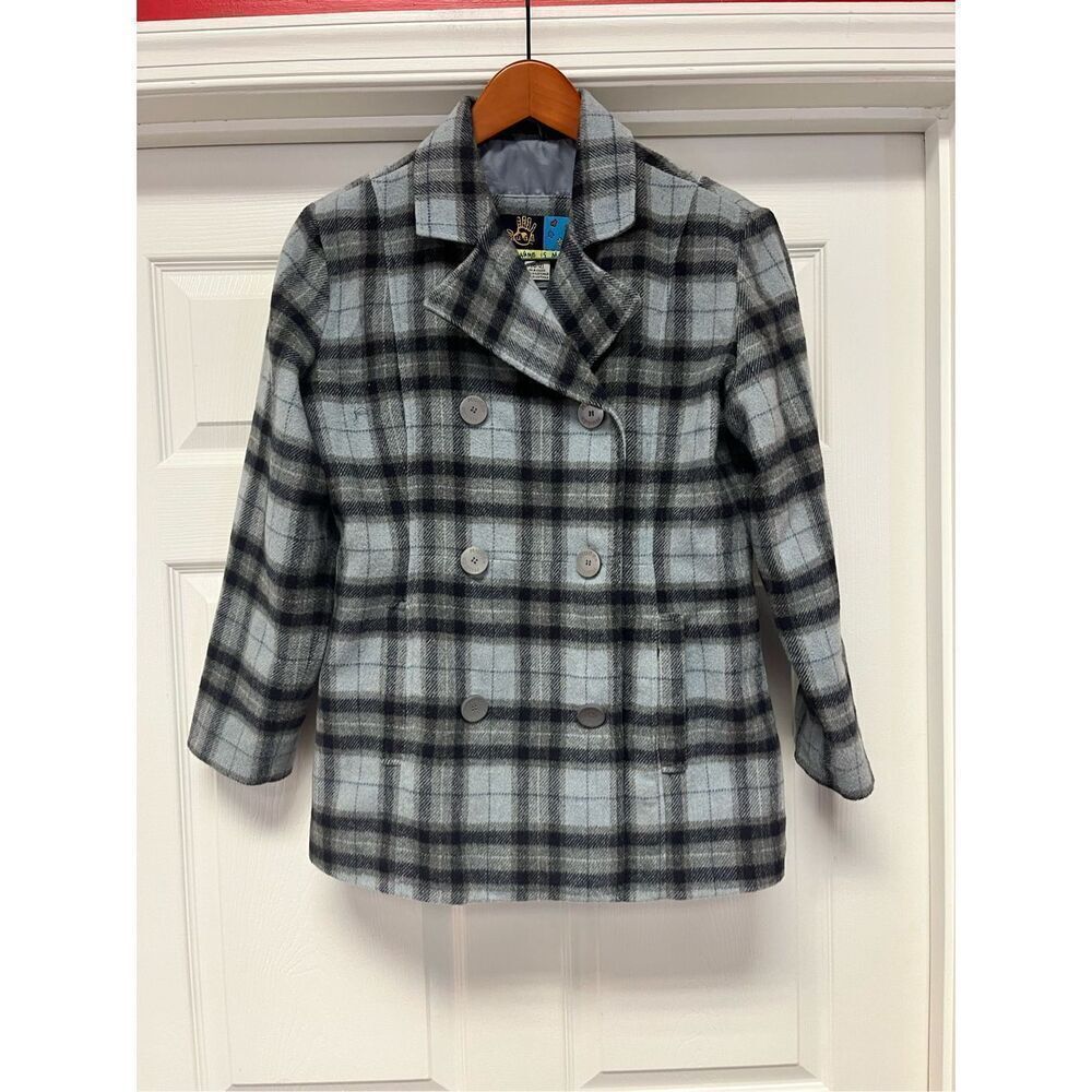 Mudd Y2K Light Blue Plaid Pea Coat sz M 12/14 EUC